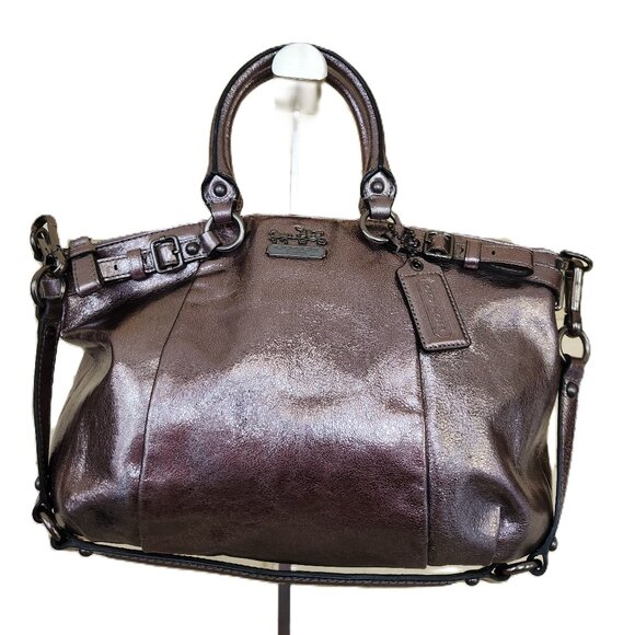 Like New Coach Madison Sophia In Metallic Pewter Shoulder Bag Handbag Purse - Picture 1 of 14